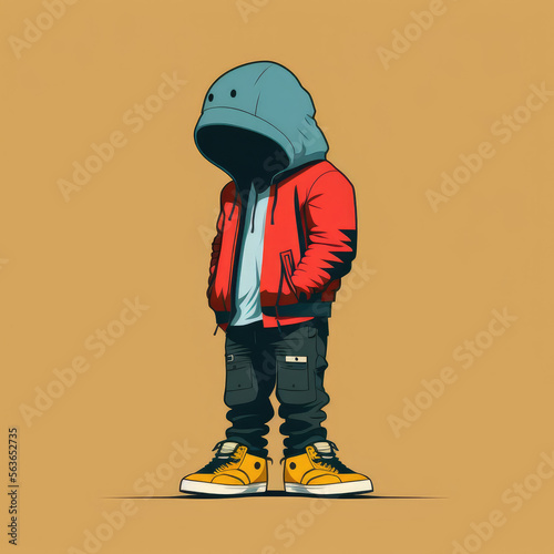 Illustrated vector of a minimalist, clean and bright cartoon Hype Beast with Retro 6 Jordans, featuring a kawaii faceless Gangsta design, perfect as a wallpaper or background