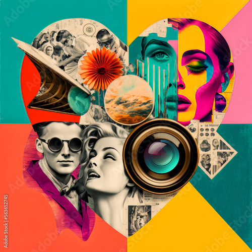 Photography 60s retro fashion collage with heart