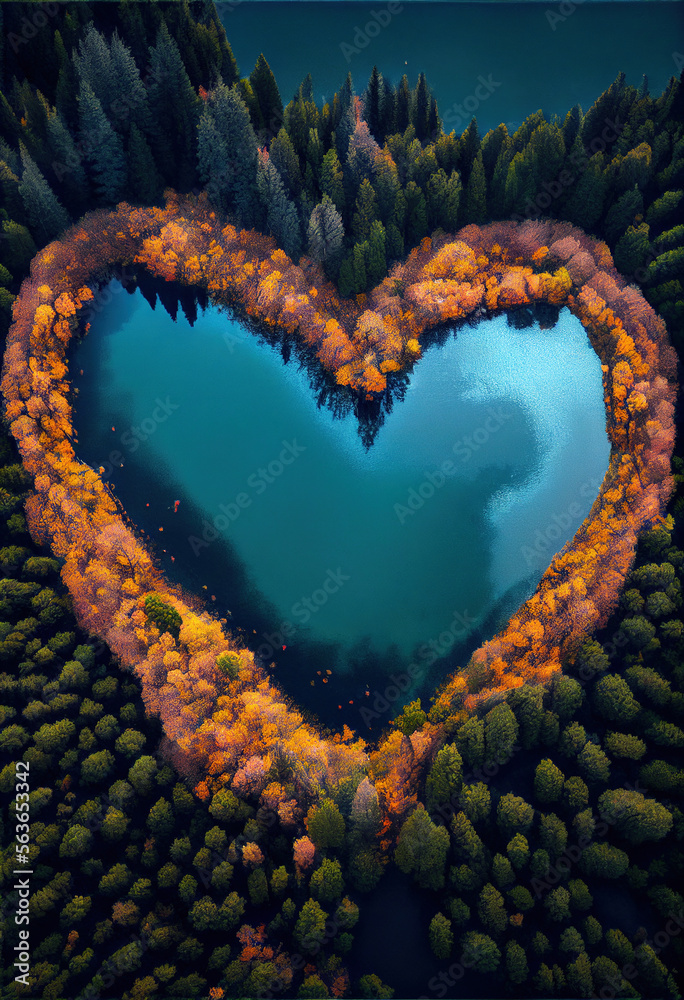 Aerial photograph of a heart-shaped lake Aerial photograph of a heart-shaped lake