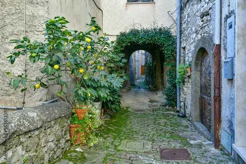 Fototapeta Naklejka Na Ścianę i Meble -  A narrow street in the historic center of Patrica, an old village in Lazio in the province of Frosinone, Italy.