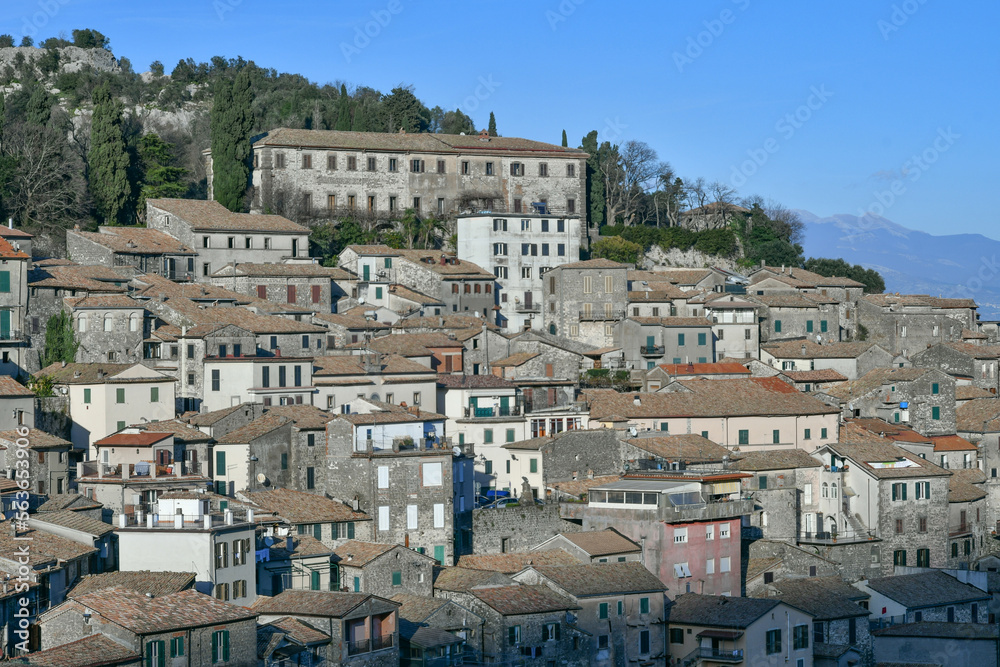 Panoramic view of Patrica, a medieval village in the province of Frosinone in Italy.