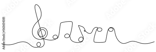 Music notes continuous one line drawing. Vector isolated on white.