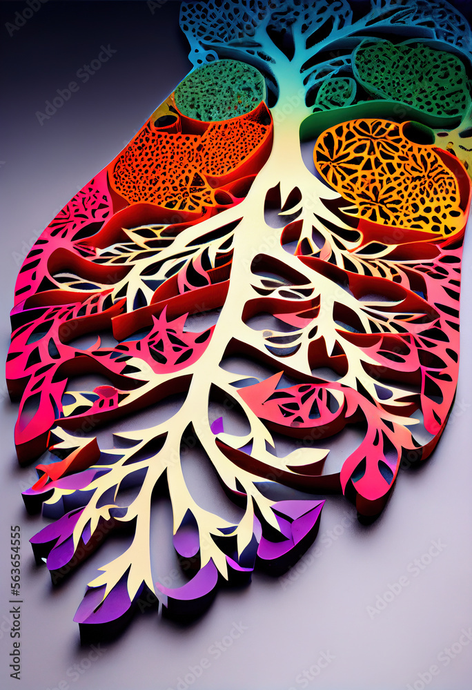 Abstract nervous system in colorful paper cut style