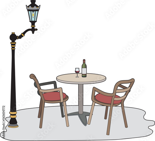 A table under a lamppost