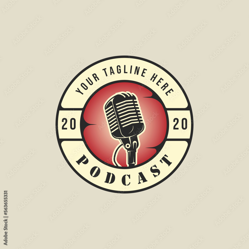 old microphone emblem logo vintage vector illustration template icon