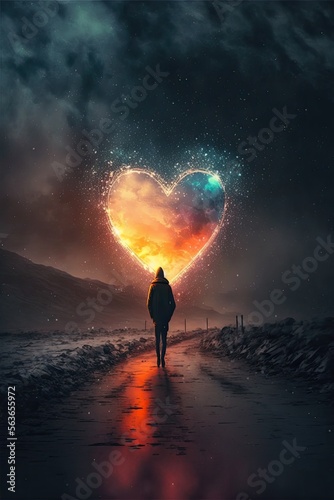 Obraz na plátne Romantic concept of love guiding the way - Man in Love - AI generated image of a