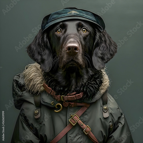 Funny dog ​​prepared for adventure, anthropomorphic animal illustration Generative AI