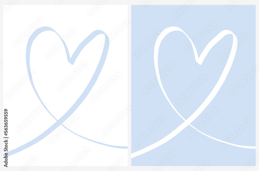Blue Background with a White Ribbon of Heart Shape. Blue Heart on a White Layout. Modern Romantic Vector Illustration ideal for Valentine's Day Card, Wall Poster. Abstract Love Symbol Prints.