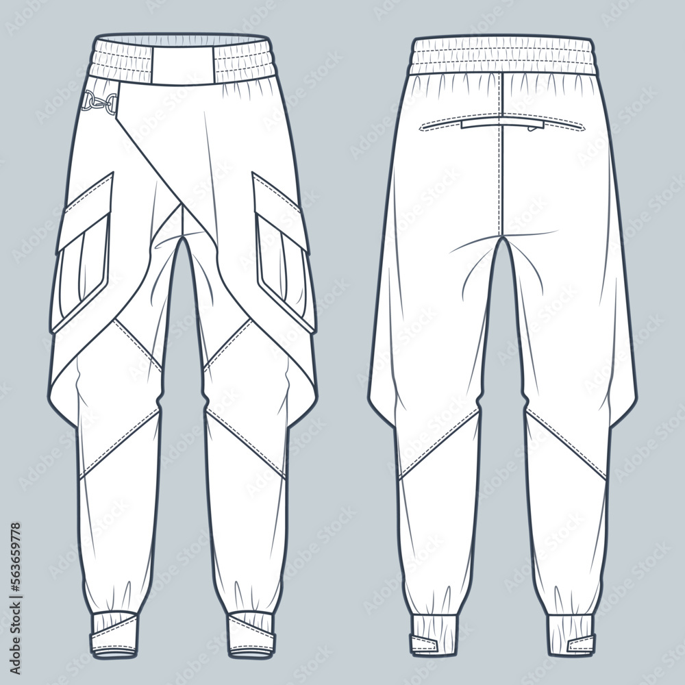 Wrap Jogger Pants technical fashion illustration. Denim Pants fashion ...