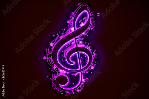 Neonfarbener Violinschlüssel als Musik Note auf schwarzen Hintergrund - Generative Ai