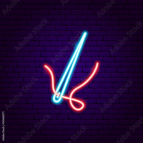 Needle and Thread Neon Sign. Vector Illustration of Craft Handmade Promotion.
