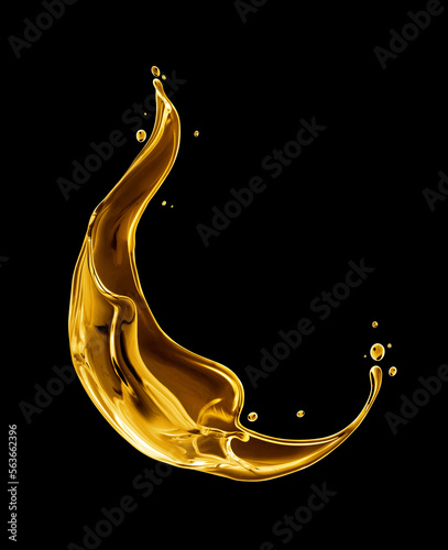Beautiful oily splash with drops on a black background