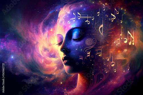Musiknoten und Violinschlüssel mit spirituellen Hintergrund für Meditationsmusik - Generative Ai
