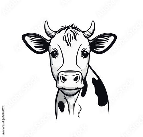 Contour portrait of a cartoon cow on a white background. Vector illustration