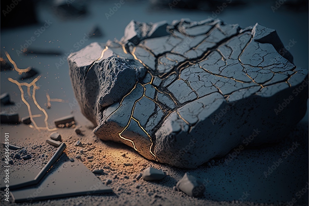 a rock with a crack in it and a broken one on the ground next to it ...