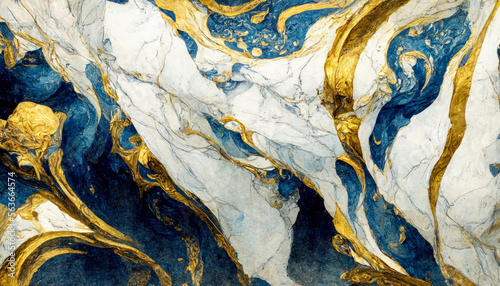 Marble with blue and gold inserts background for design. Modern, wallpaper, web banner
