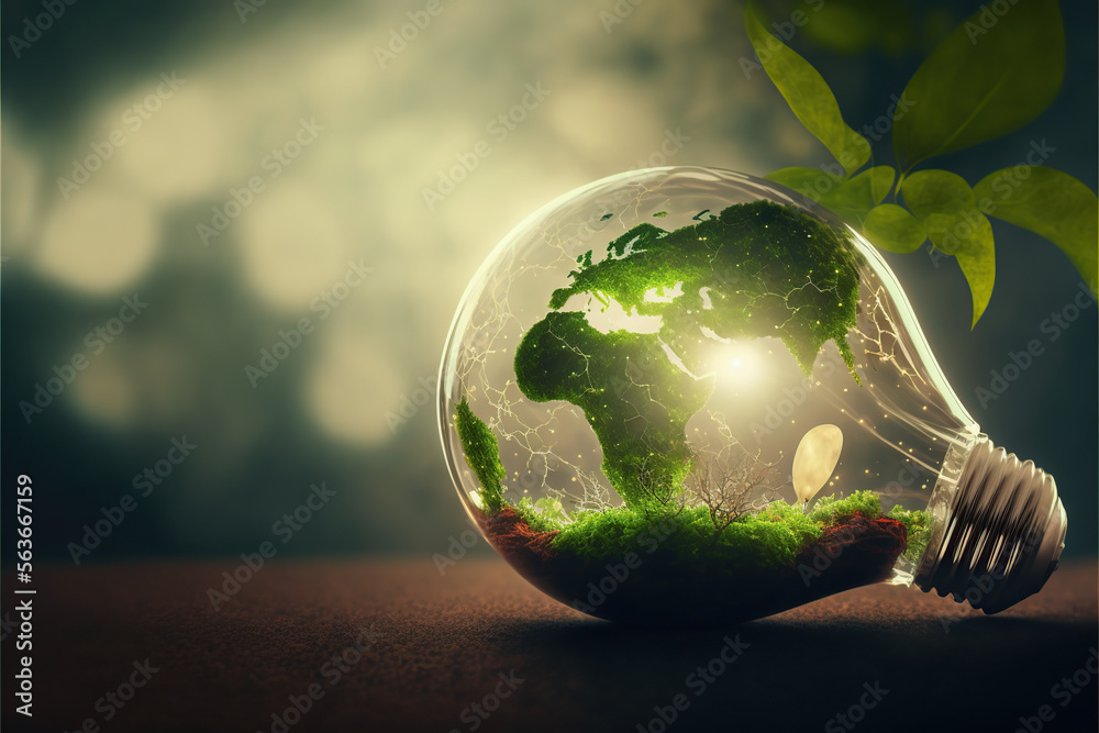 Light bulb with green earth , Sustainable development, ecology and ...