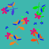 Stylized colored branches, leaves, flowers . Hand drawn.