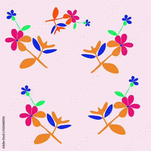 Stylized colored branches  leaves  flowers . Hand drawn.