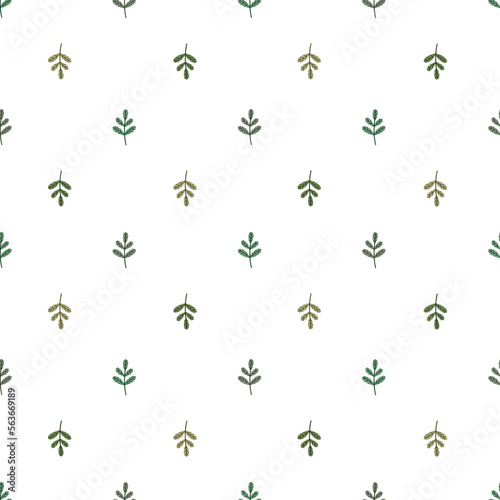 Cute twigs seamless vector pattern. Hand drawn cartoon illustration with vintage leaves. Scandi floral background for wrapping paper, packaging, gift, fabric, wallpaper, textile, apparel, print. © Anima Allegra