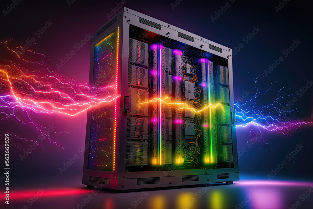 Futuristic Data Center: Room server Ultra-Detailed Circuit Design with Cyberspace and Bright Color Elements. Generative AI Futuristic Data Center: Room server Ultra-Detailed Circuit Design with Cyberspace and Bright Color Elements. Generative AI