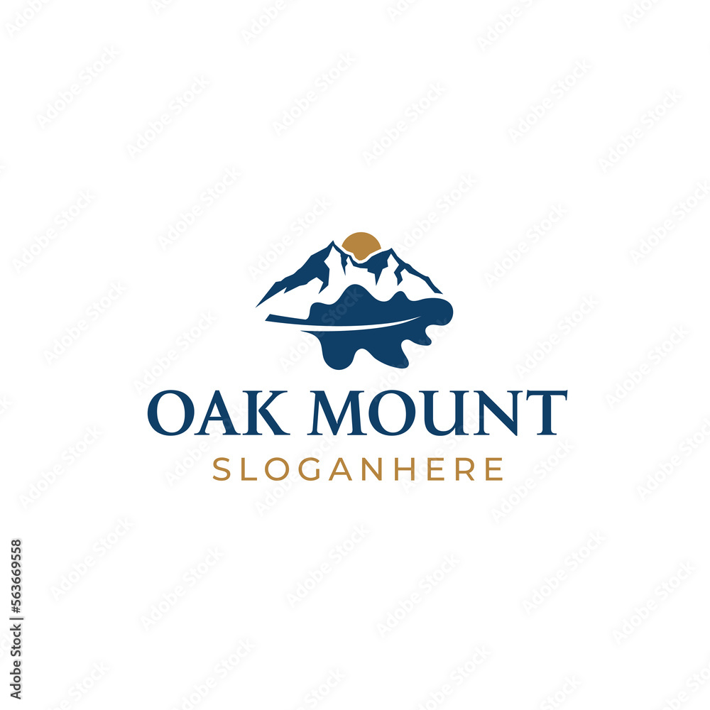 Oak leaf with mountain and sun simple logo design vector Oak leaf with mountain and sun simple logo design vector