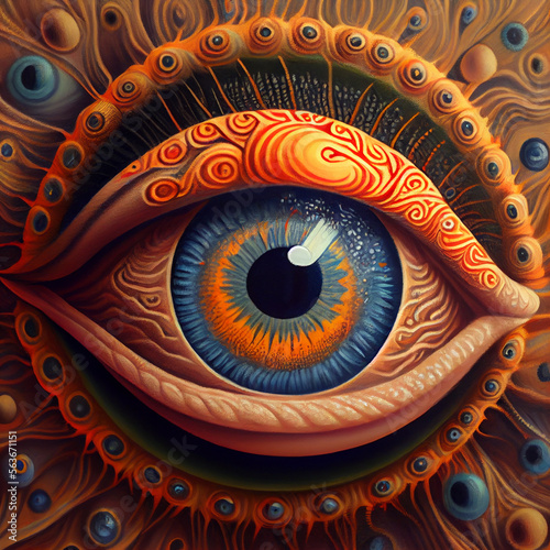 Colorful psychedelic abstract surreal iris eye illustration photo
