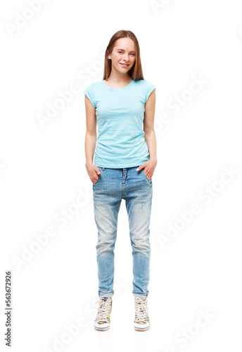Full length portrait of young girl isolated on white. © Dmytro Panchenko