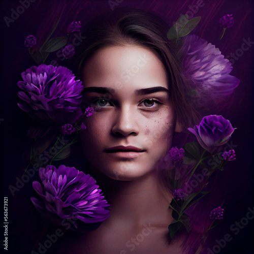 purple flowers Illustration created by Generative AI technology
