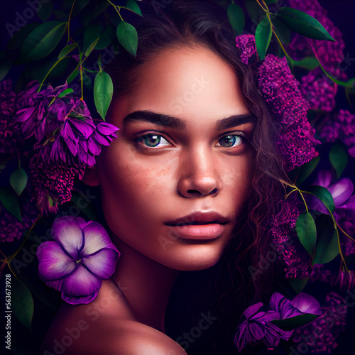 purple flowers Illustration created by Generative AI technology