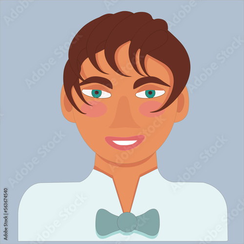 vector illustration portrait of a young man in a shirt and bow tie