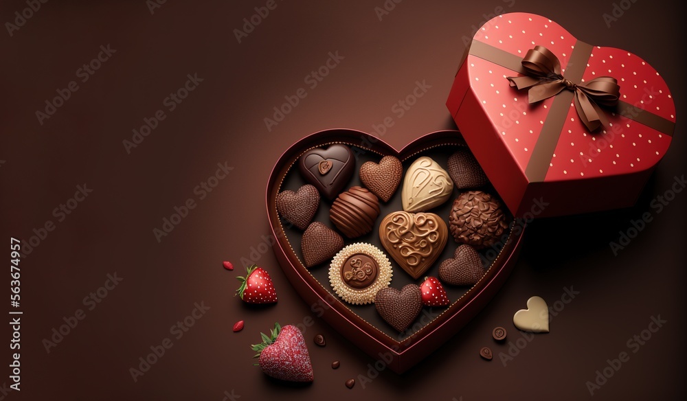 Chocolate box Valentine's Day woman's day wallpaper with copy space for text generative ai Chocolate box Valentine's Day woman's day wallpaper with copy space for text generative ai
