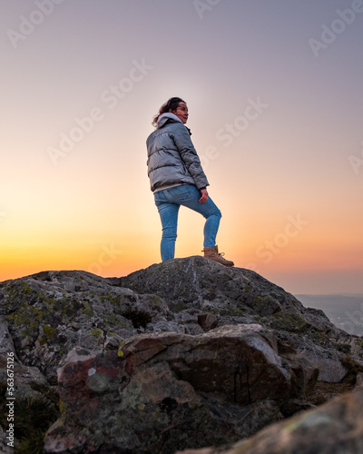 person on the top of the mountain at sunset, climb to the top, Bray, Ireland