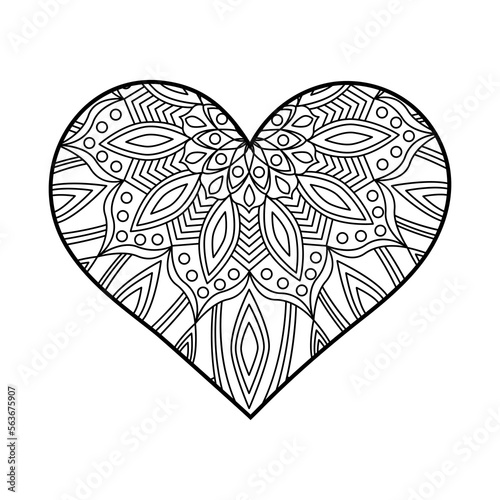 Vector heart linear illustration with geometric pattern. Outline mandala ornaments on white. Valentine's Day coloring page