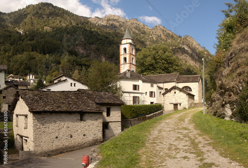 Village church at Soazza in Graubünden, Swiss Alps photo