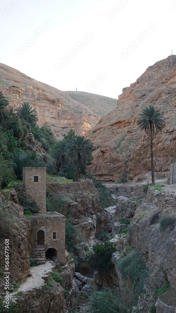 The Monastery of Saint George of Choziba in Wadi Qelt in Area C of the eastern West Bank in the Jericho Governorate of the State of Palestine in the month of January