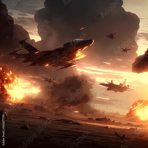 Obraz na płótnie Aerial dogfight between fighter planes