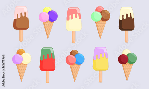 vector illustration set of different flavors ice cream