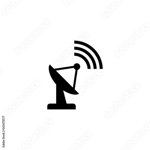Parabolic Satellite Dish, Antenna Receiver and Transmitter. Flat Vector Icon illustration. Simple black symbol on white background. Satellite Dish sign design template for web and mobile UI element