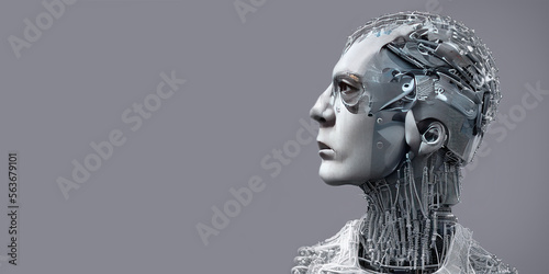 Portrait of a human mixing robot< AI generating 