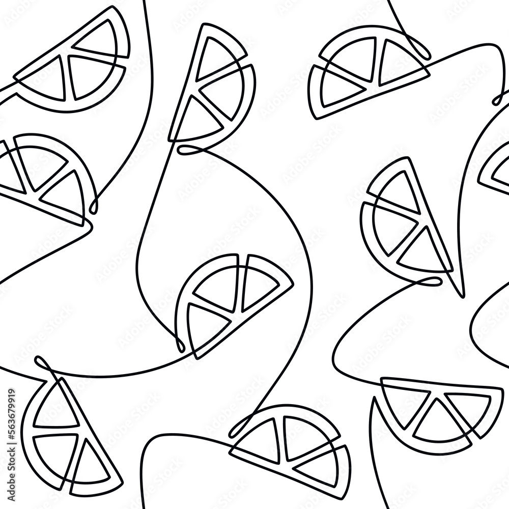 Outline lemon slice piece icon seamless pattern vector. One line ...