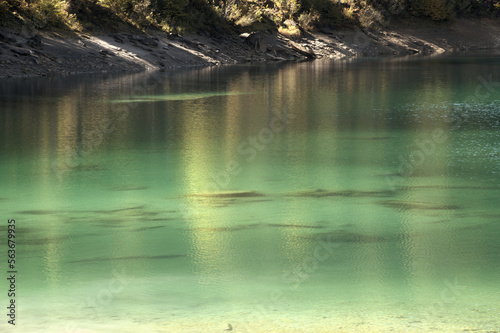 Fototapeta Naklejka Na Ścianę i Meble -  Teal waters of Lake Cauma, jewel of the Swiss Canton of Grisons