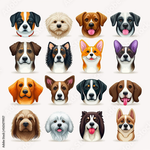 dogs emoji sticker pack set  different colours  colourfull  white backgroung