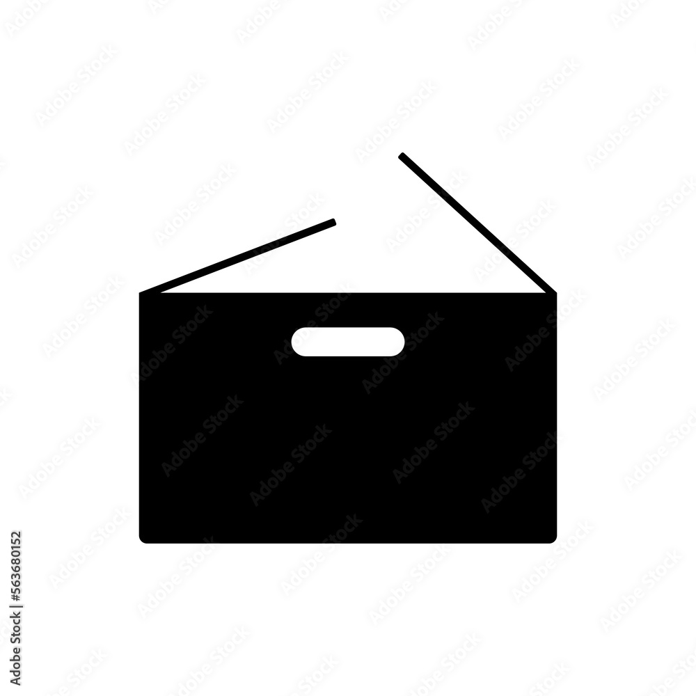 Box icon. Black silhouette. Front side view. Vector simple flat graphic