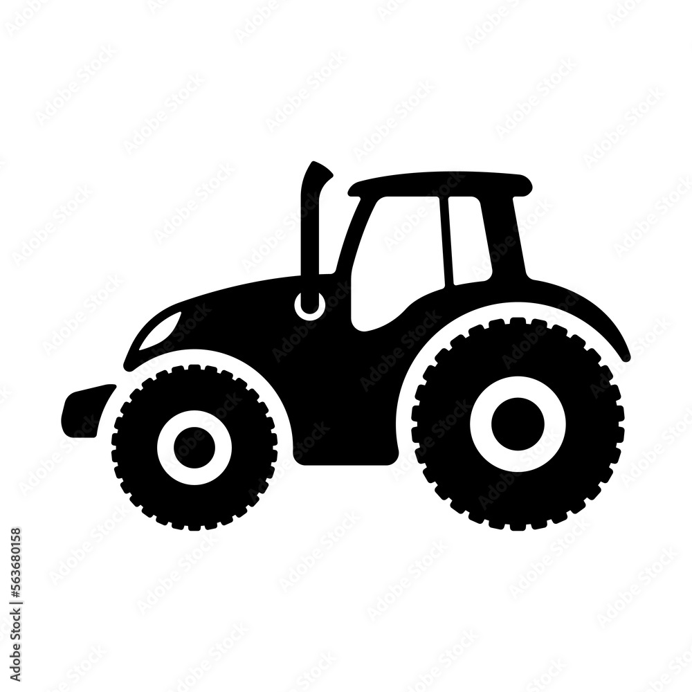 Obraz premium Tractor icon. Agricultural machinery. Black silhouette. Side view. Vector simple flat graphic illustration. Isolated object on a white background. Isolate.