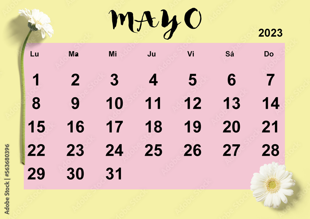 Calendario mensual Mayo 2023 - obrazy, fototapety, plakaty 