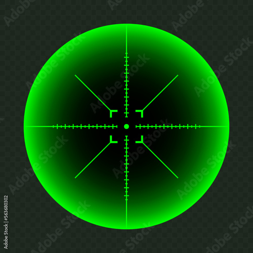 Weapon night sight, sniper rifle optical scope. Hunting gun viewfinder with crosshair. Aim, shooting mark symbol. Military target sign, silhouette. Game interface UI element. Vector illustration