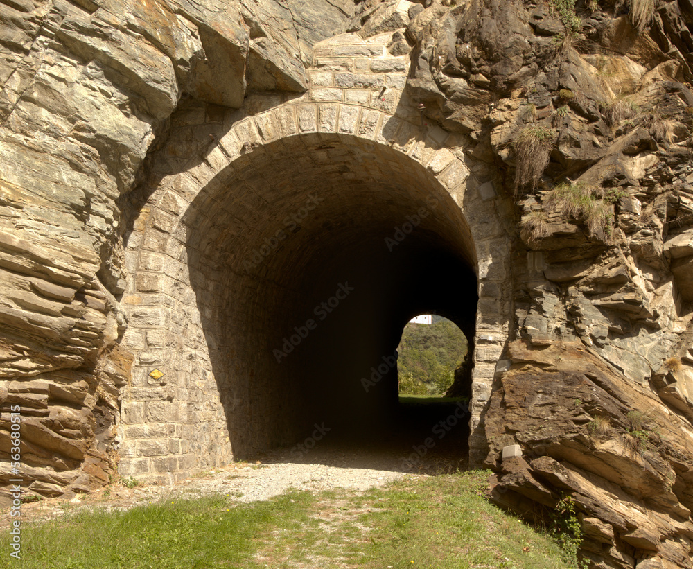 Tunnel on the valley walk, a disused railway line near Mesocco, Swiss Alps