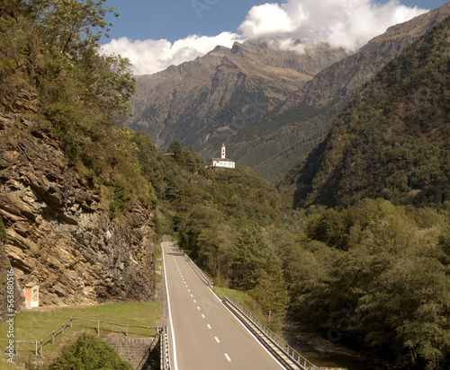 Church of San Martino in Soazza, Swiss Canton of Graubünden, seen from valley footpath photo