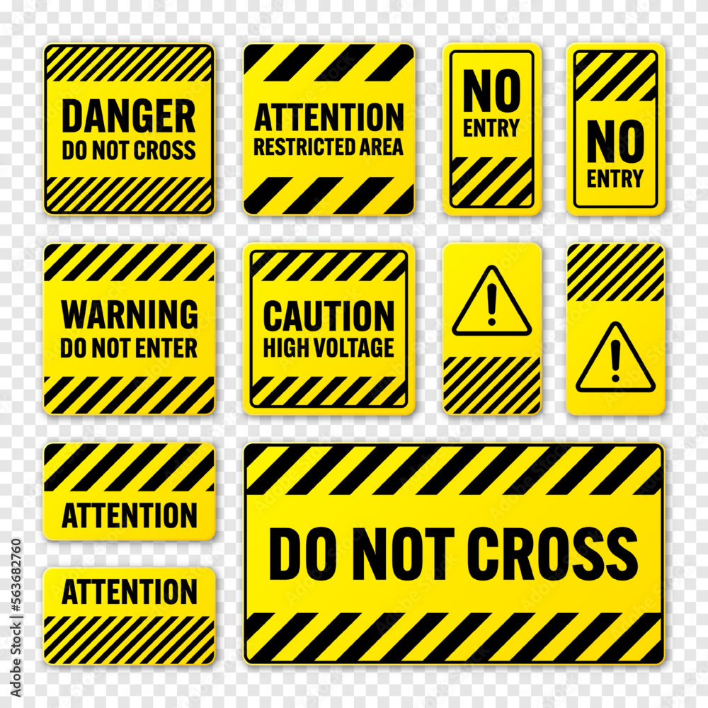 Vettoriale Stock Various black and yellow warning signs with diagonal ...